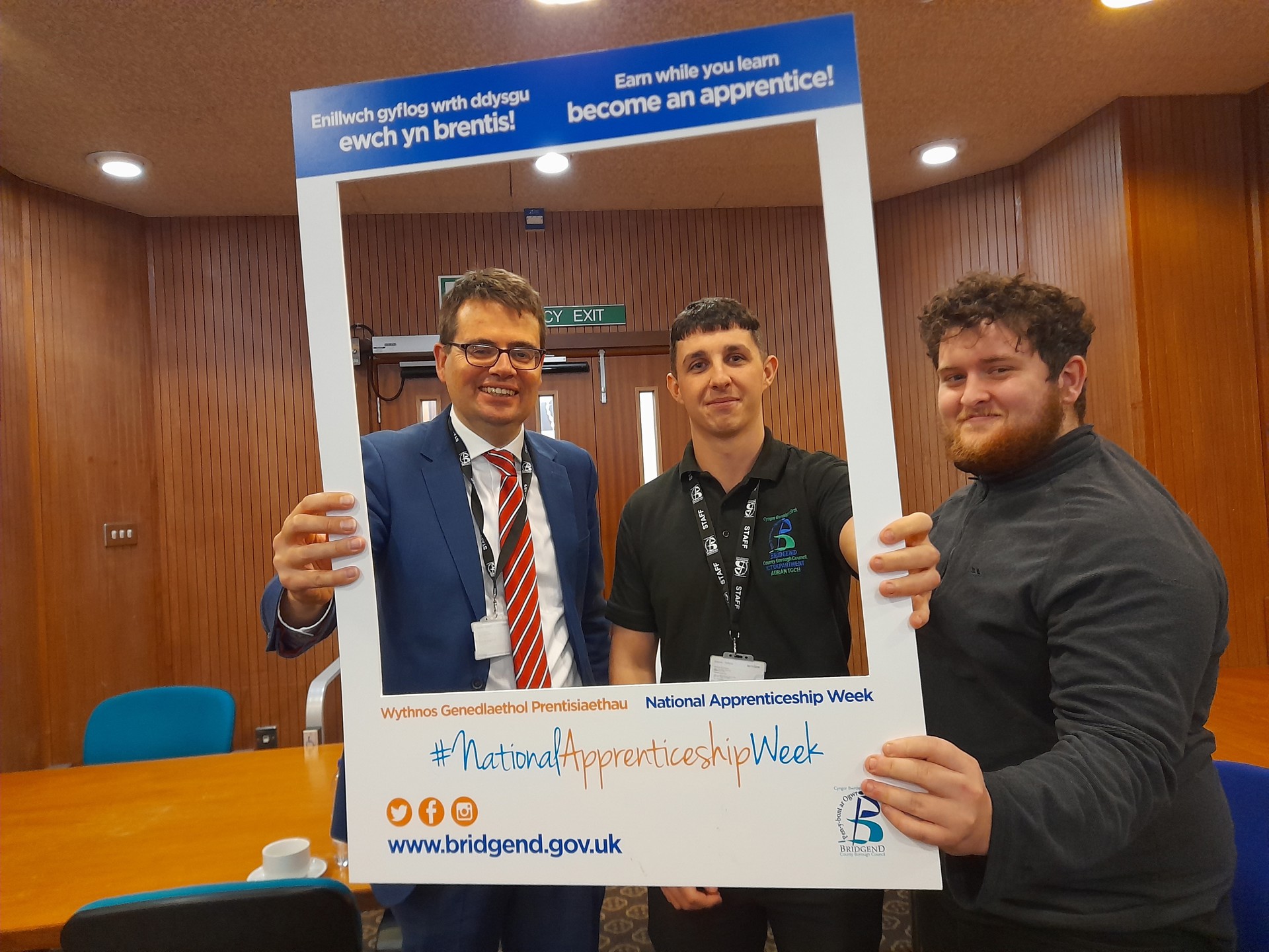 Council leader with apprentices for National Apprenticeship Week 2023