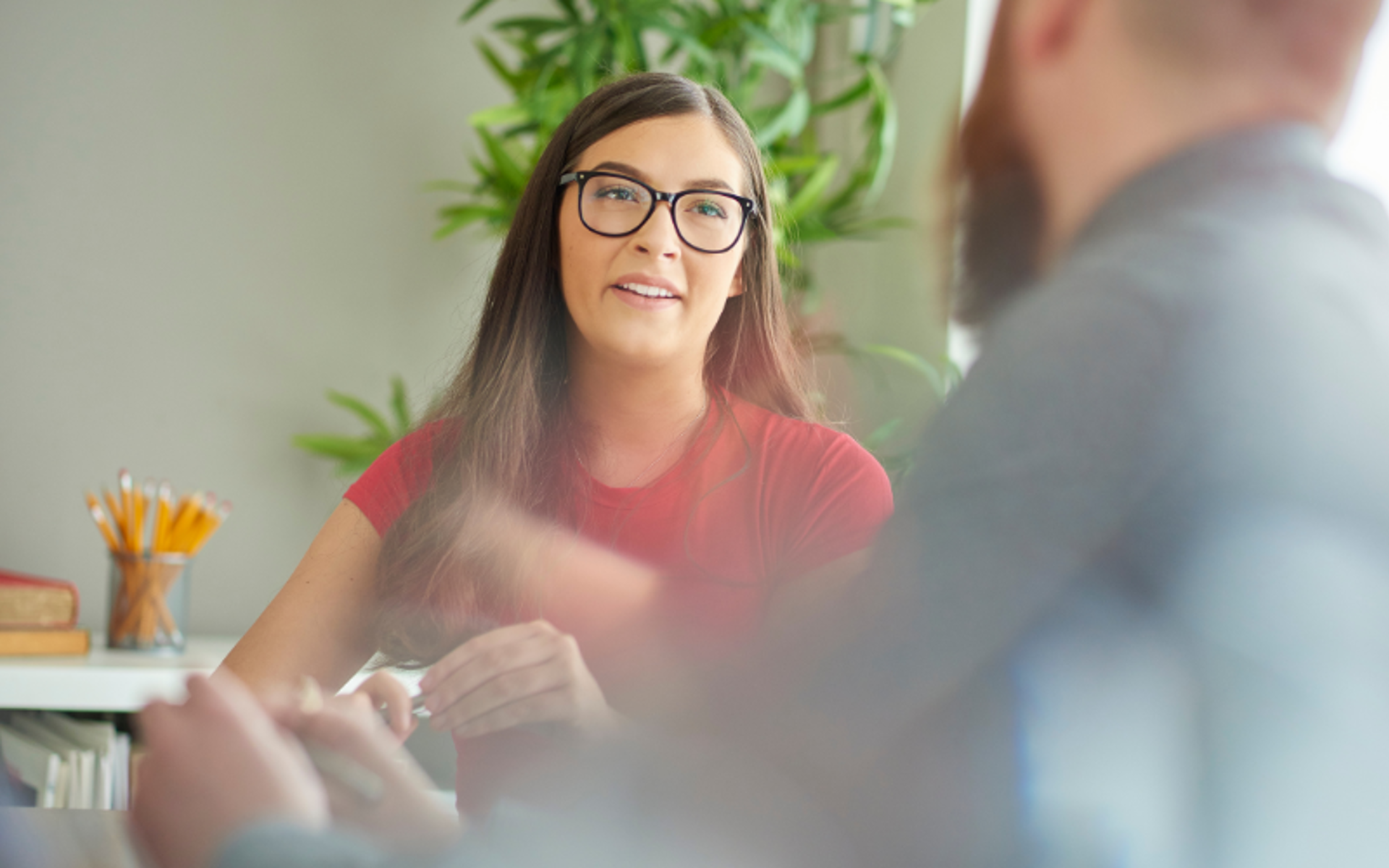 Two people in a counselling session.