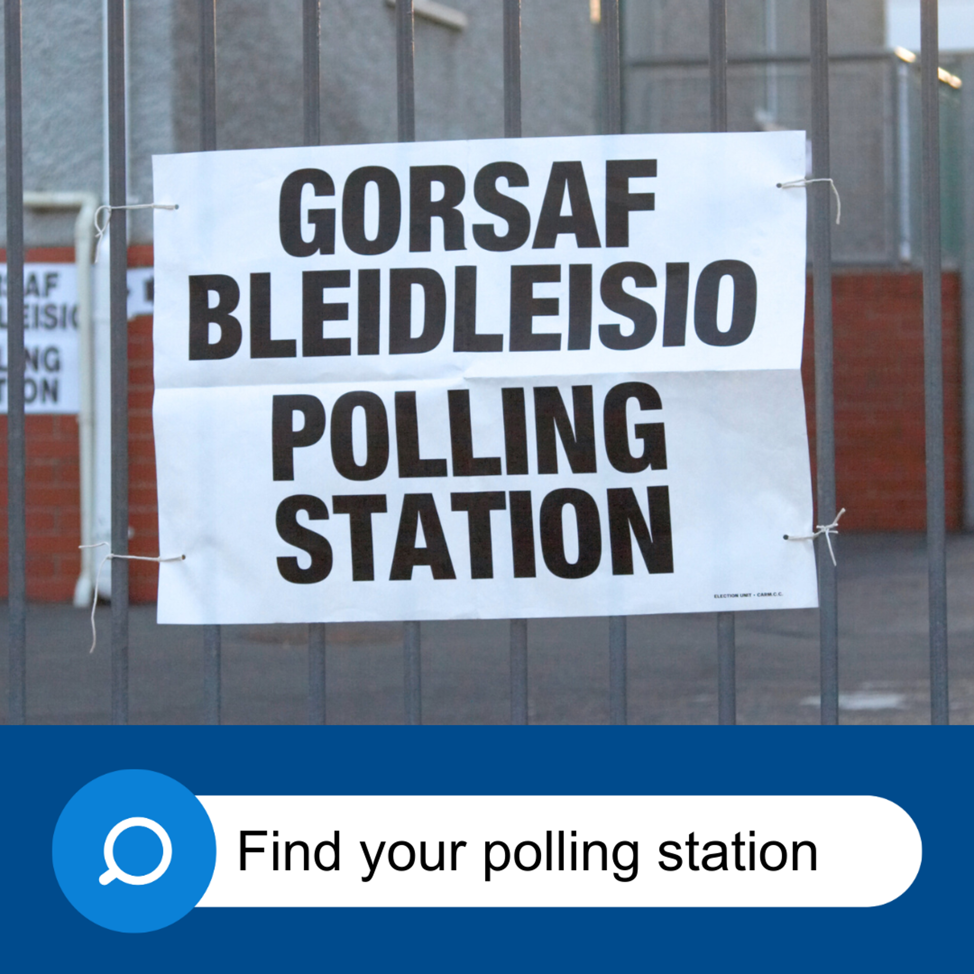 Polling station sign with internet search bar graphic