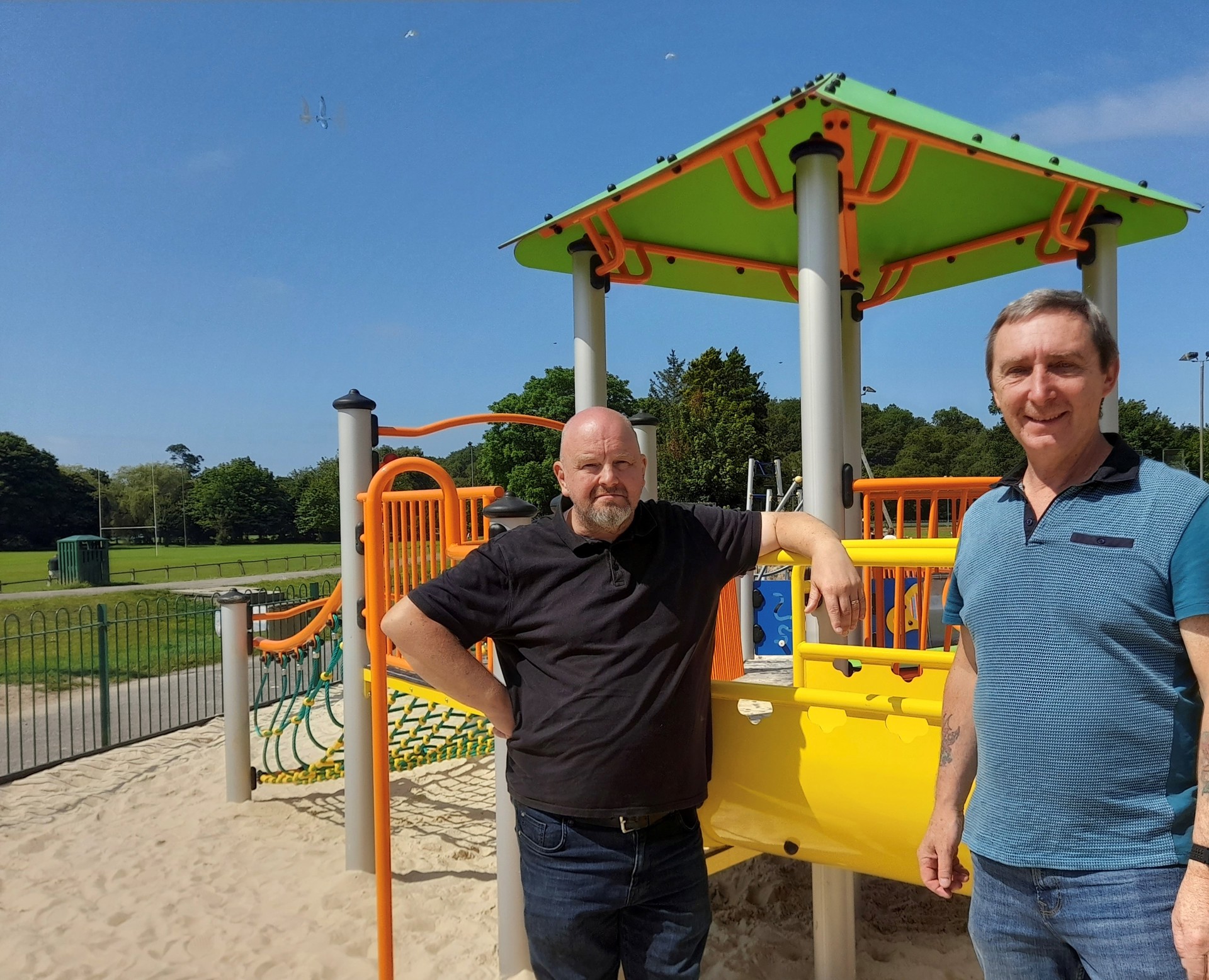 Council Leader, John Spanswick pictured with Councillor Steven Easterbrook at Newbridge Fields play area