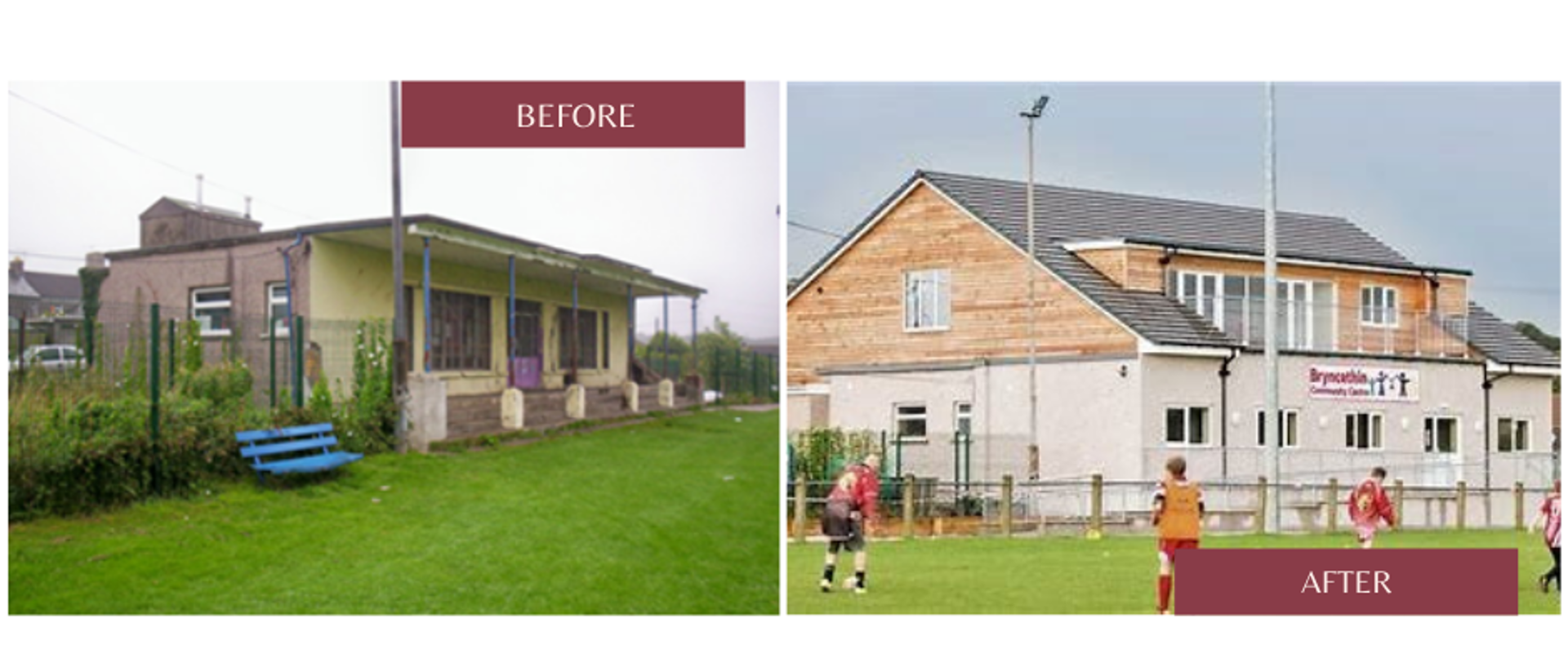 Bryncethin Playing Field and Pavilion before and after