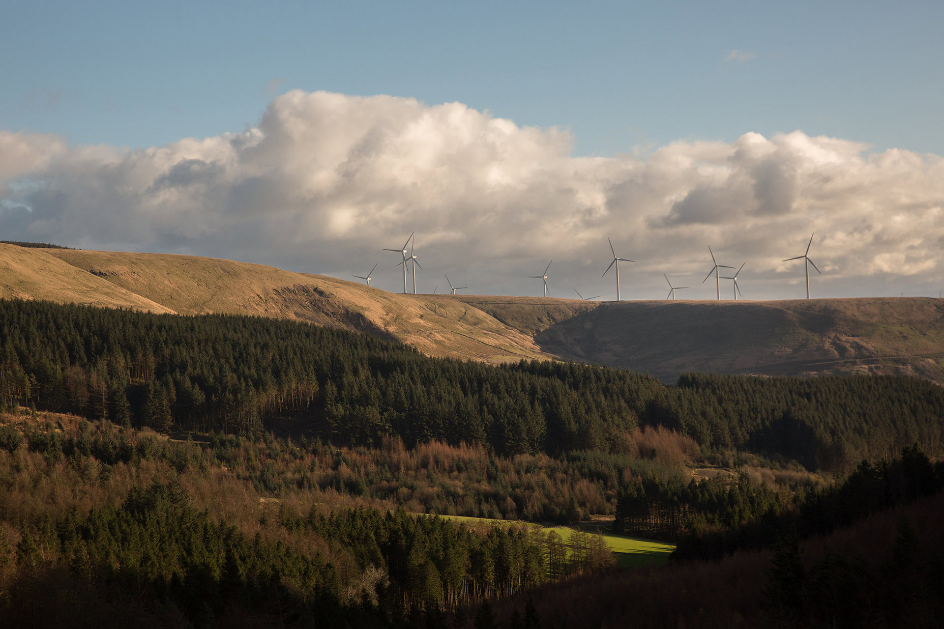 Wind turbines on a mountain.